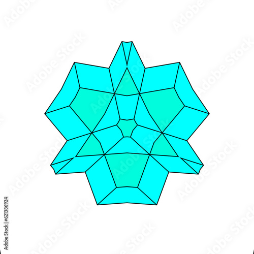 blaue geometrische figur aus komplex angeordneten linien und flächen, 3d