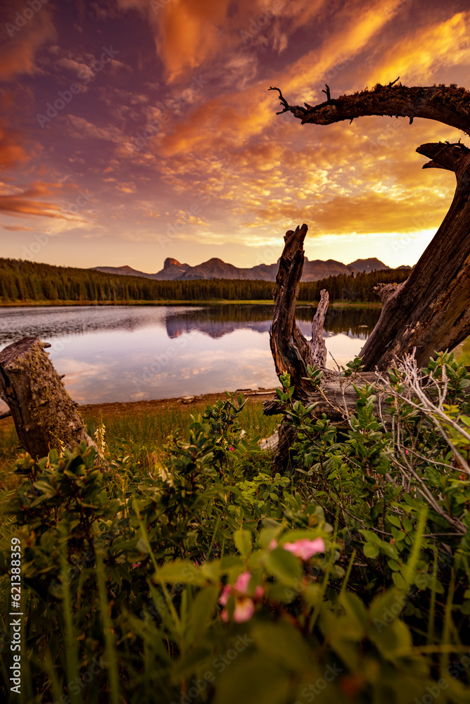 Fototapeta premium Beautiful Sunset at Margaret Lake in the Waiparous area Alberta Canada