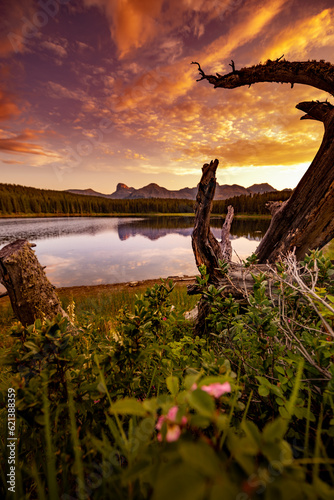 Beautiful Sunset at Margaret Lake  in the Waiparous area Alberta Canada