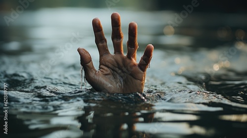 The hand of a drowning man above the surface of the water