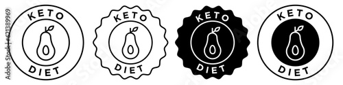 Keto diet icon symbol sign set collection in emblem badge style seal stamp for web app ui. Vector round circle label sticker. Diet meal of natural organic food product for health fitness friendly.