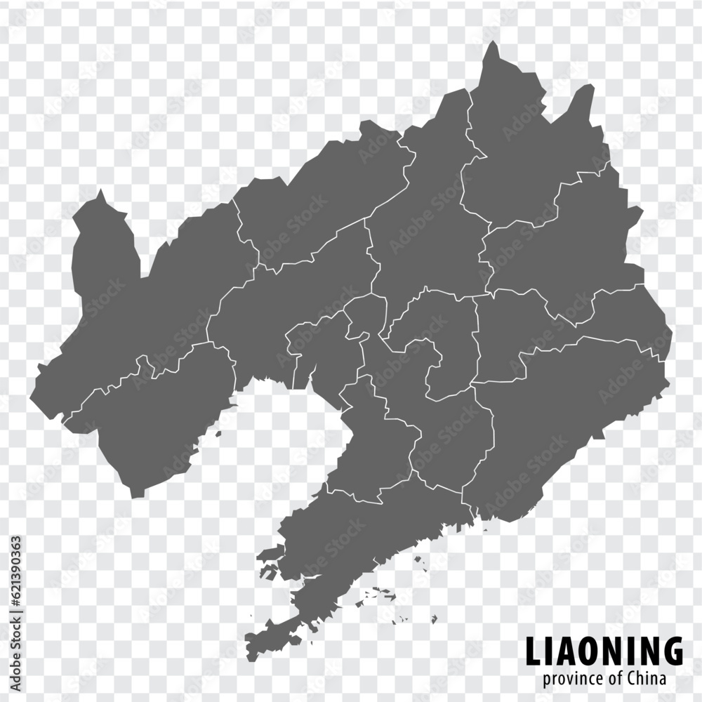 Obraz premium Blank map Province Liaoning of China. High quality map Jiangsu with municipalities on transparent background for your web site design, logo, app, UI. People's Republic of China. EPS10.