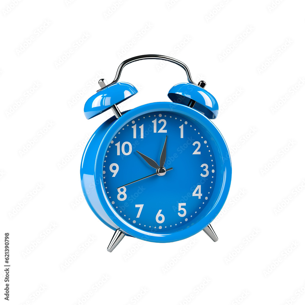 Blue classic clock on isolated transparent background Blue classic clock on isolated transparent background