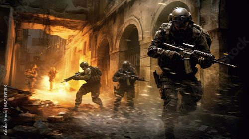 Night Raid: Urban Special Forces Strike in Covert Counter-Terror Operation Ai Generative