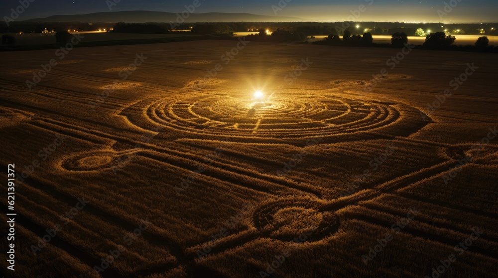 Eerie crop circles, etched into fields under the cover of night, puzzle humanity with their enigmatic messages. Generative AI