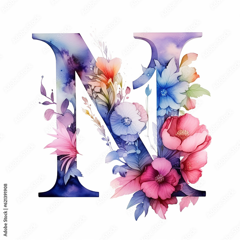 Vector Floral Letter Capital Character M Botanical Monogram Pink Maroon  Coral Color Flowers Stock Illustration - Download Image Now - iStock