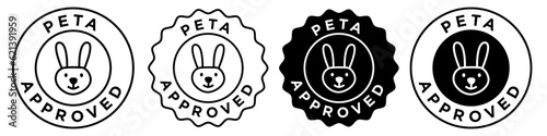 Peta approved icon vector set collection for web app ui use. Sign symbol of People for the Ethical Treatment of Animals. Vector round circle badge stamp style emblem of cruelty free rabbit bunny label