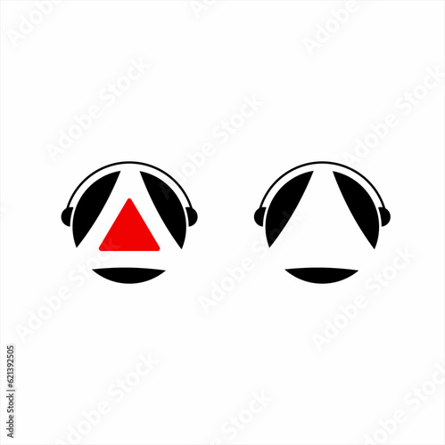 Headset logo design with play symbol on letter A concept..