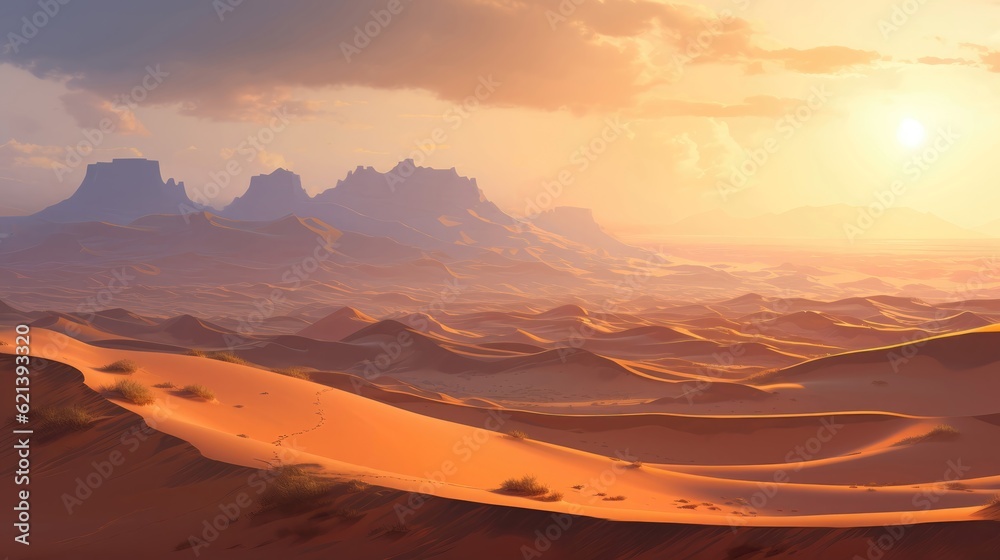 Naklejka premium Sun-kissed desert dunes stretch infinitely, bearing witness to countless tales of pharaonic grandeur and divine intervention. Generative AI