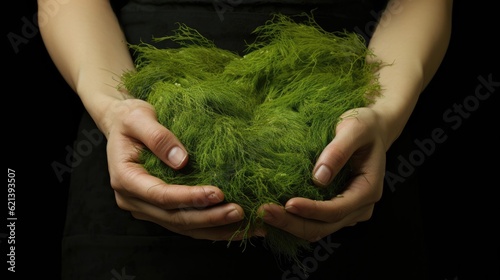 The velvety texture of moss grass invites gentle caresses, offering a comforting sensation beneath one's fingertips. Generative AI