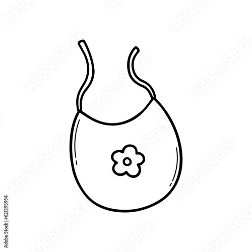 Baby bib doodle. Newborn clothing, child apron in sketch style. Hand drawn vector illustration isolated on white background
