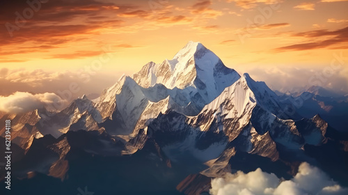 Awe-inspiring and breathtaking beauty of the Himalayas with sunlit clouds and misty peaks Orange color nature Ai Generative © Graphics.Parasite