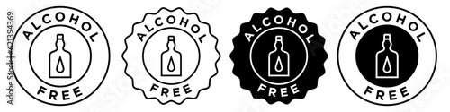 alcohol free icon set collection for web app ui use. Round circle emblem stamp badge of no alcohol content in cosmetic beauty, body, skin and hair care products. Zero contain drinks for health sign 