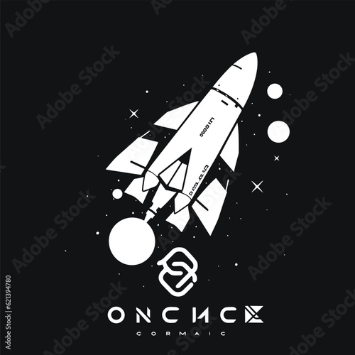 space shuttle and rocket black and white vector