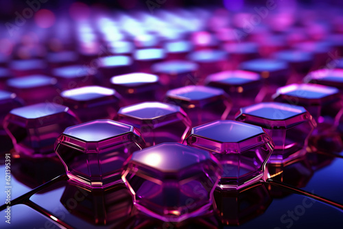 Futuristic glowing ultra purple hexagonal or honeycomb background. AI generative