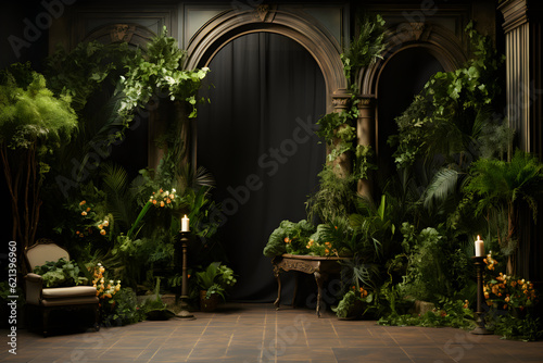 studio room backdrop template full of plants