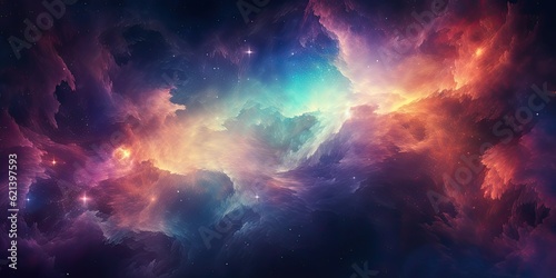 Colorful Space Galaxy Cloud Nebula in the Starry Night Cosmos, an Enchanting Universe of Science and Astronomy. Supernova Background Wallpaper" Generative AI Digital Illustration