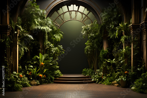 vintage studio shot full of plants backdrop template