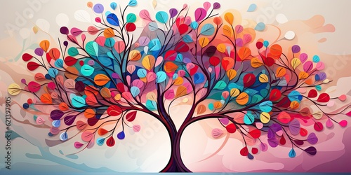 desktop wallpaper Blossoming Canopy: A Colorful Tree with Hanging Branches Creates a Abstraction in this Vibrant Wallpaper, Perfect for Interior Mural Wall Art D Generative AI Digital Illustration