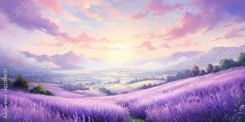 lavender color an illustration of a lavender field with gentle rolling hills  Generative AI Digital Illustration