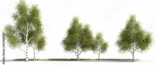 3 Birch Trees Against a Crisp White Background - Perfect for Nature Projects! Generative AI