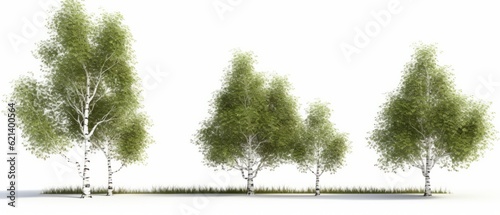 3 Majestic Birch Trees Isolated on a White Background - Perfect for Home Decor! Generative AI