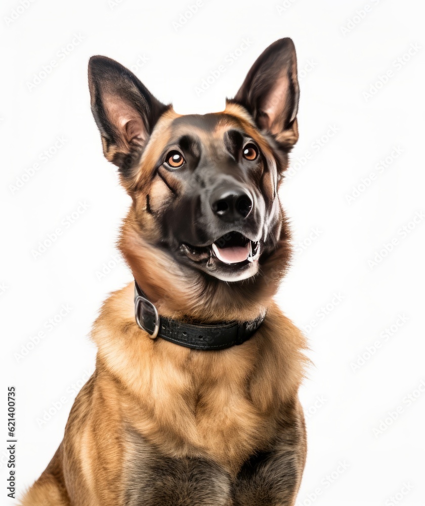 Adorable Belgian Shepherd Dog With Collar Sitting Down, Ready for a Walk Generative AI