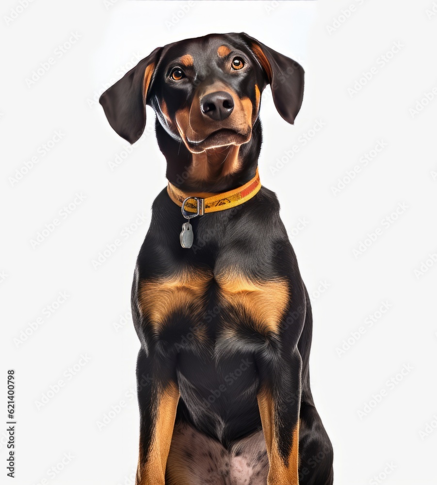 Adorable Black and Tan Dog Wearing a Bright Yellow Collar - Perfect for Stock Photos! Generative AI