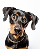 Cute Black and Tan Dog Relaxing on White Background Generative AI
