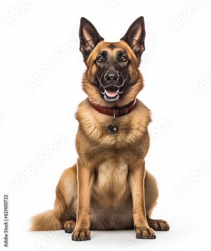 Belgian Shepherd Dog Sits Calmly with Collar, Ready for Adventure Generative AI