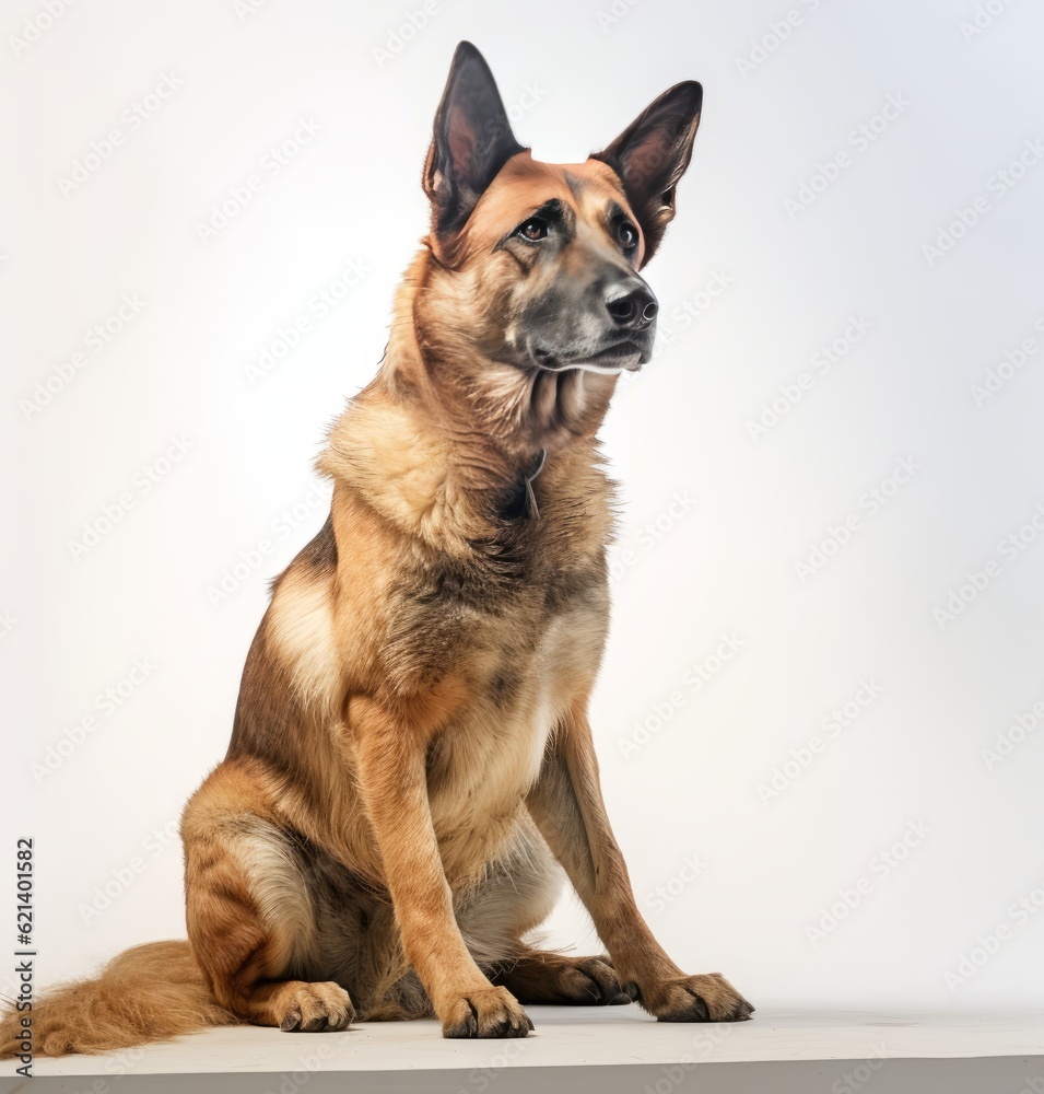 Large Brown Dog Relaxes on Bright White Background Generative AI Large Brown Dog Relaxes on Bright White Background Generative AI