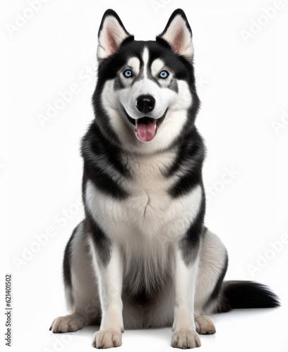 Cute White Husky Sitting and Sticking Out His Tongue Generative AI