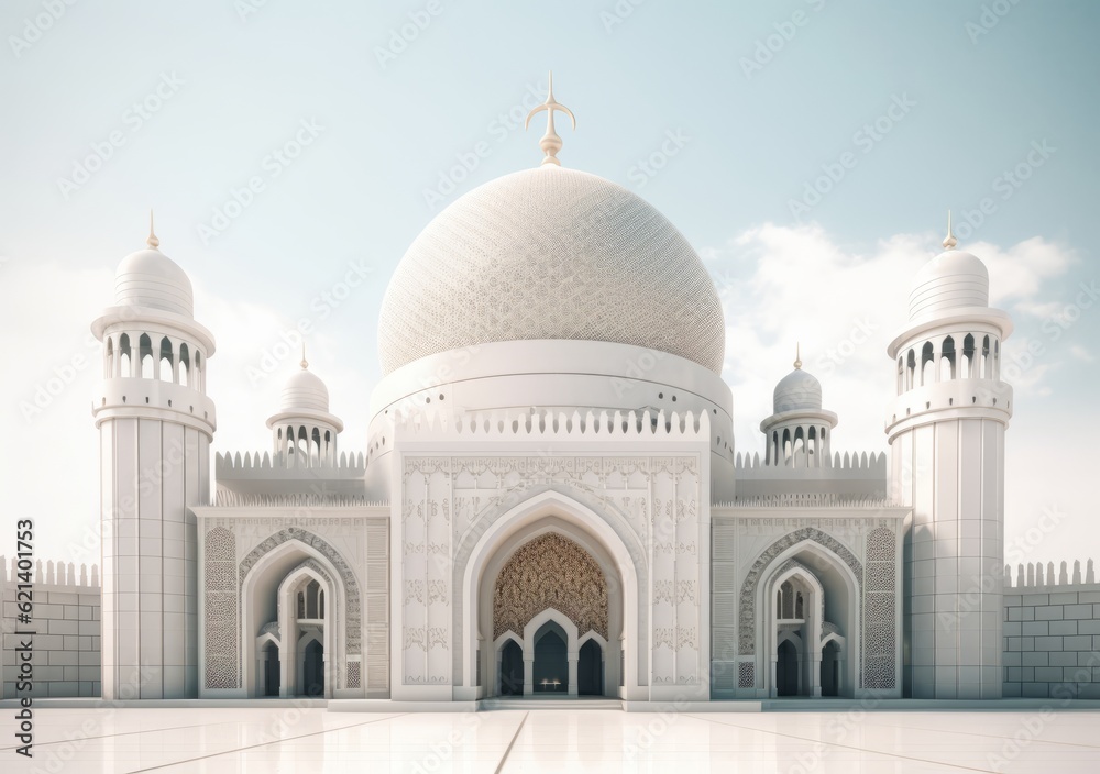 Beautiful Mosque with Elegant Dome and Stylized Design Generative AI