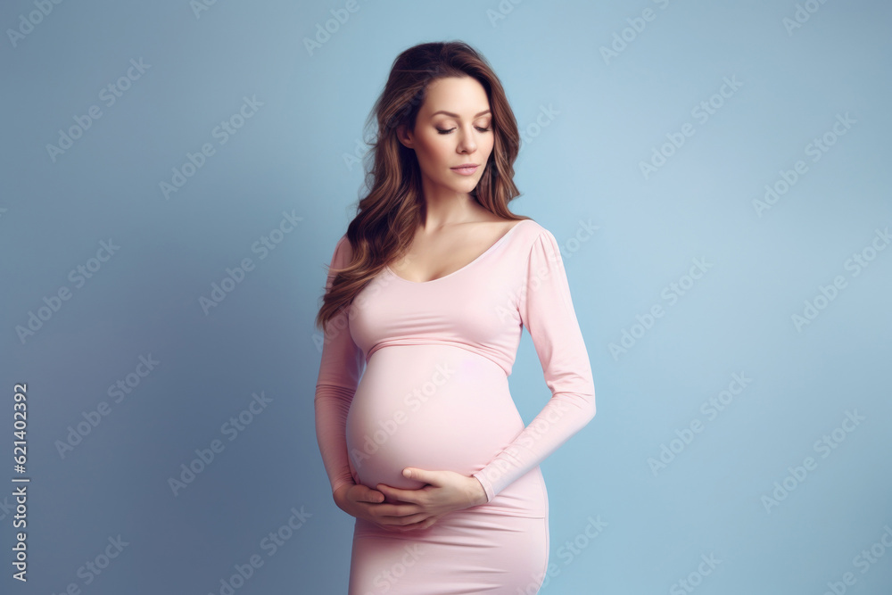 Young pregnant woman with hands on her belly Generative AI