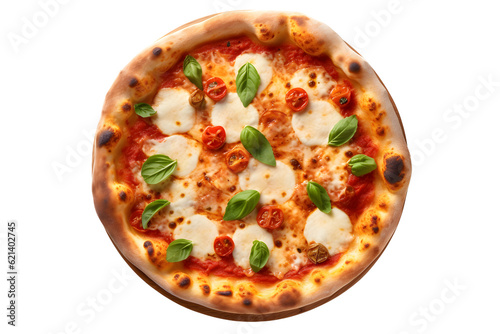 Leinwand Poster italian pizza margherita with mozzarella cheese and basil leaves