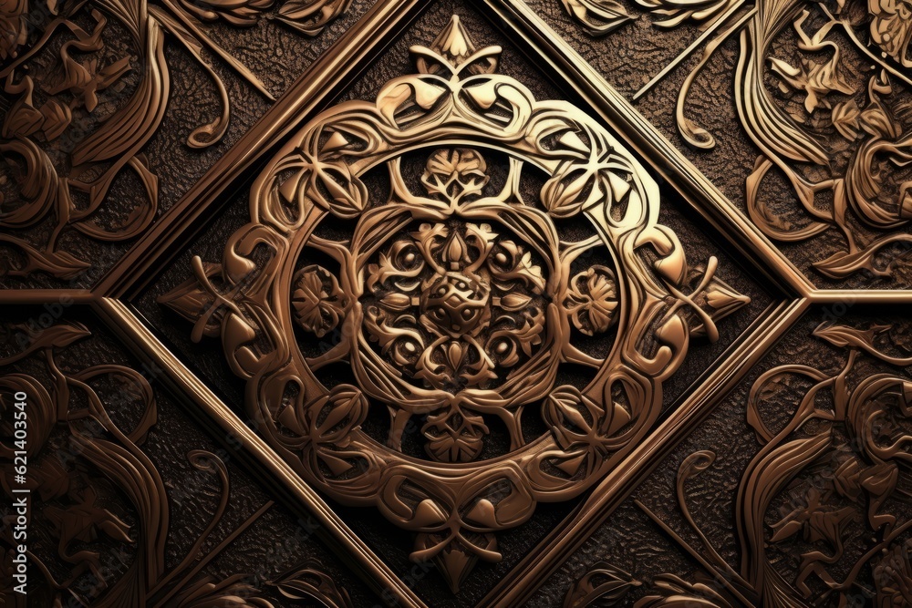 Old-School Arabic Design on Dark Brown Background - Perfect for Wall Art or Home Decor. Generative AI Old-School Arabic Design on Dark Brown Background - Perfect for Wall Art or Home Decor. Generative AI