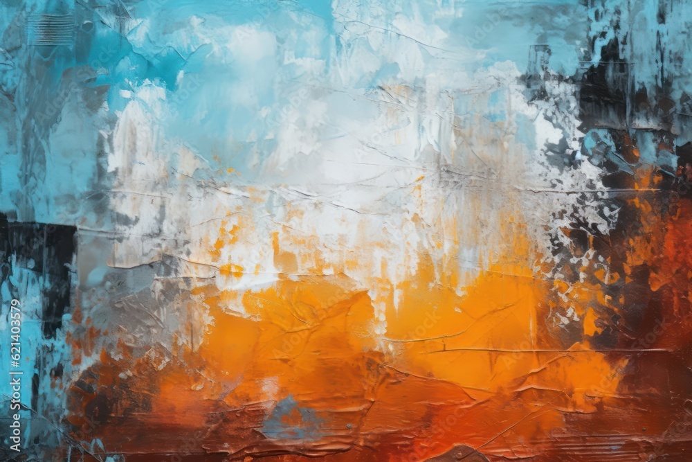 Bold Colorful Abstract Art: An Orange, Brown, and Blue Painting Generative AI