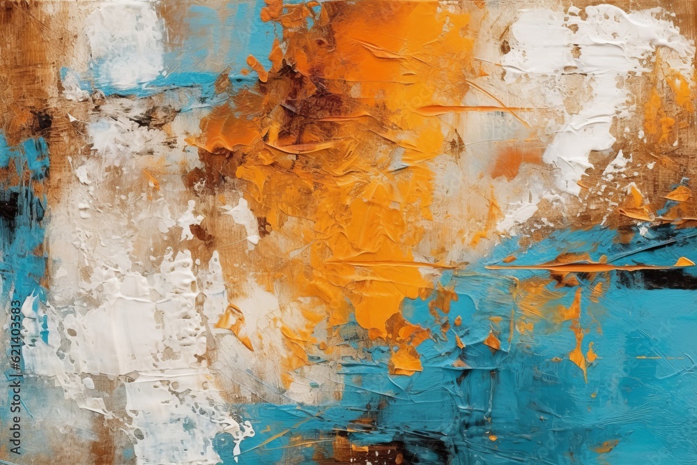 Abstract Expressionist Painting in Orange, Brown, and Blue Hues Generative AI