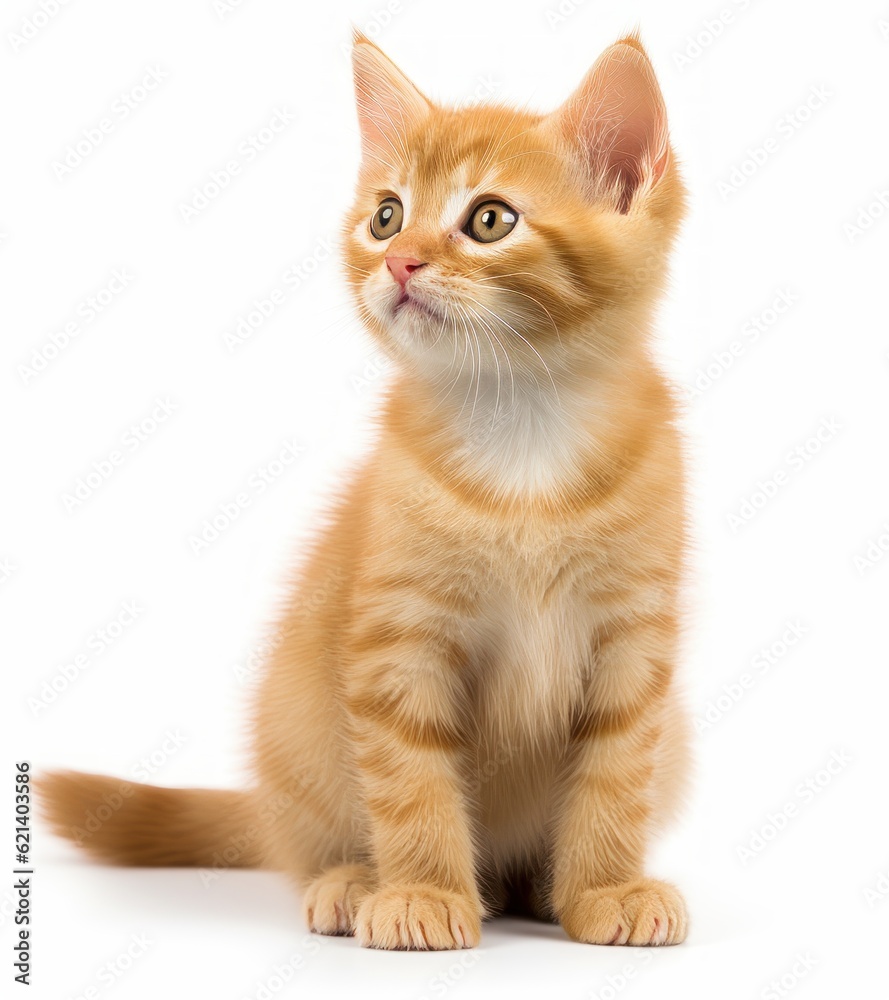 Adorable Orange Kitten with White Background - Perfect for Stock Photos! Generative AI