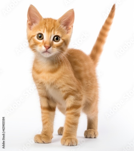 Cute Orange Kitten on White Background - Perfect for Stock Photos! Generative AI © monsifdx