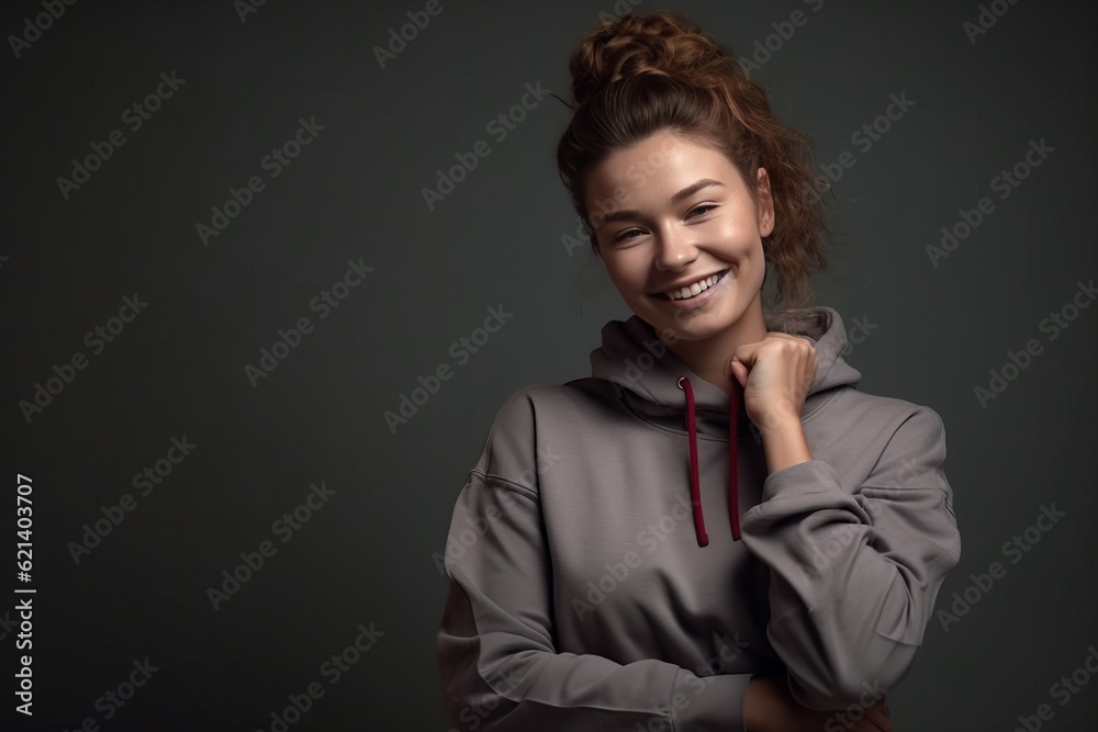Focused Female Athlete Posing in Gray Sports Gear - Stock Photo Generative AI Focused Female Athlete Posing in Gray Sports Gear - Stock Photo Generative AI