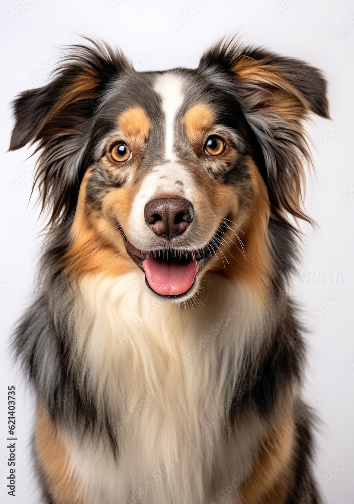 Australian Shepherd Hunkering Down on White Background: A Perfect Image for Any Occasion! Generative AI
