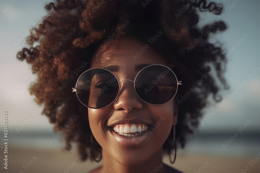 Beautiful Young African Girl with Curly Hair and Sunglasses: Perfect ...