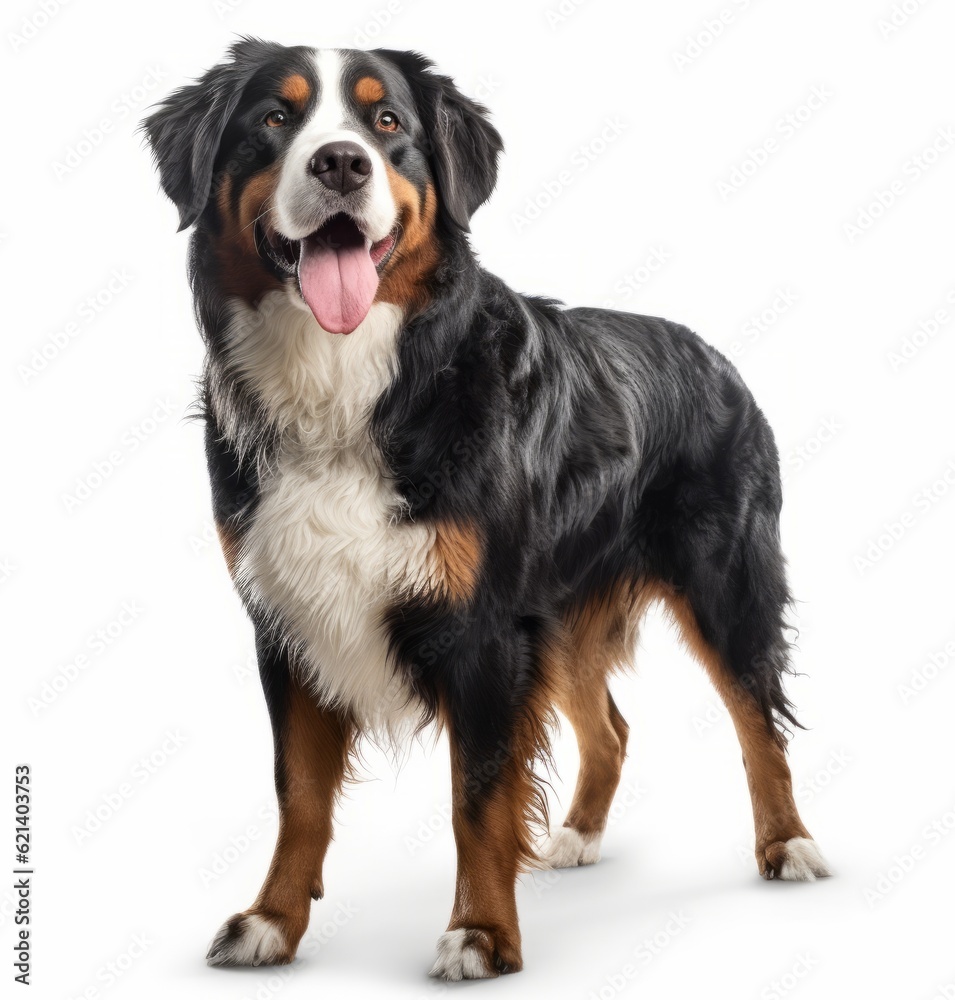 Adorable Bernese Mountain Dog Standing in Front of White Background Generative AI