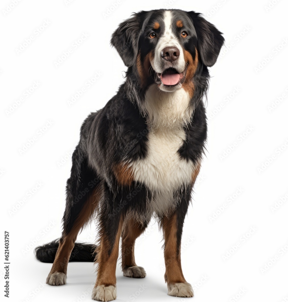 Adorable Bernese Mountain Dog Standing in a White Background - Perfect for Stock Photos! Generative AI