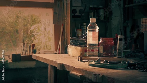 Work Table In Garage Nostalgic Scene