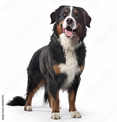 Cute Bernese Mountain Dog Standing Out Against a White Background Generative AI