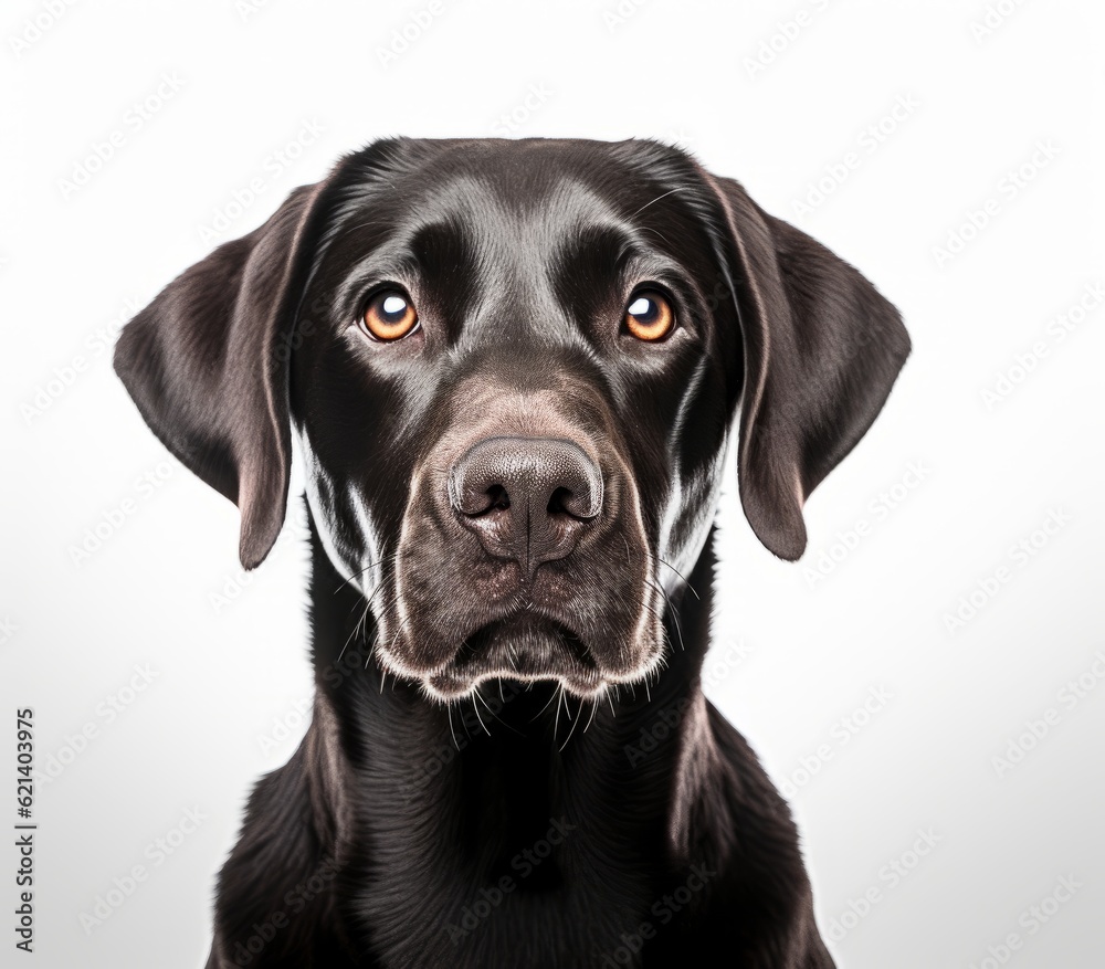 Adorable Black Labrador Looking Up in White Studio: Perfect for Your Next Photo Project! Generative AI