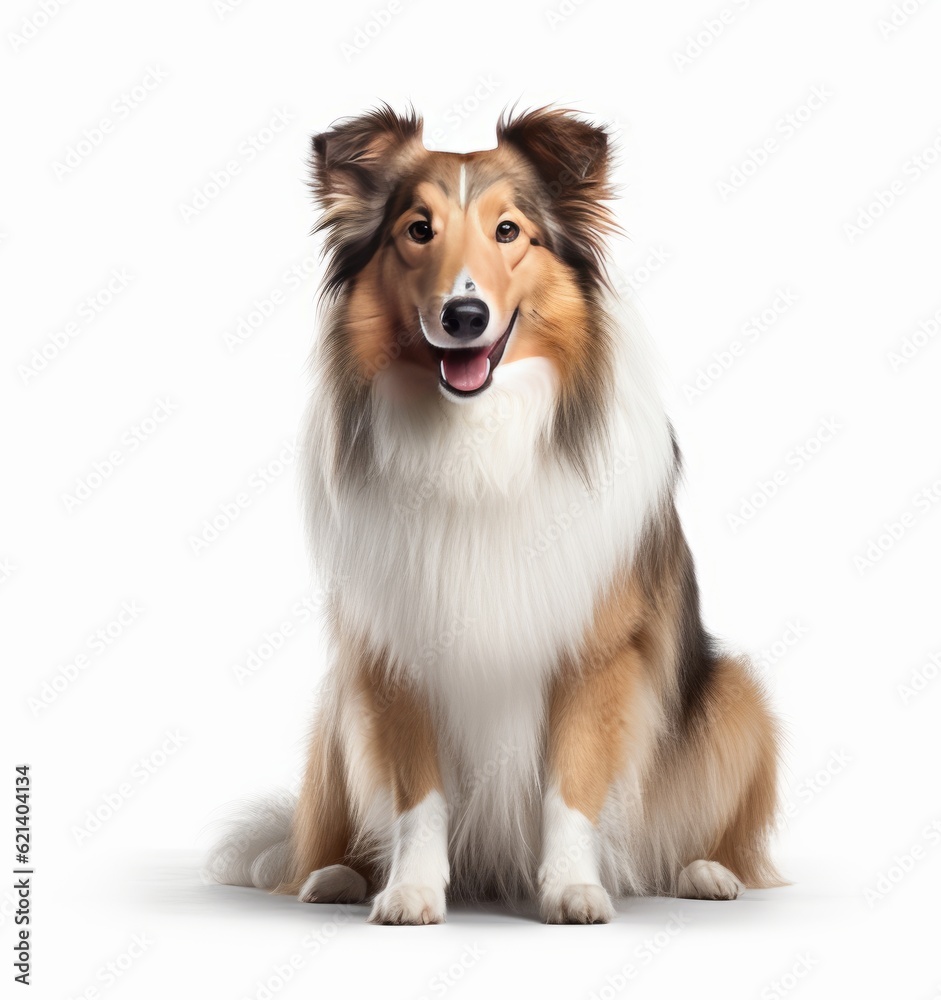 Happy Collie Dog Sitting on White Background - Perfect for Your Design Needs! Generative AI Happy Collie Dog Sitting on White Background - Perfect for Your Design Needs! Generative AI