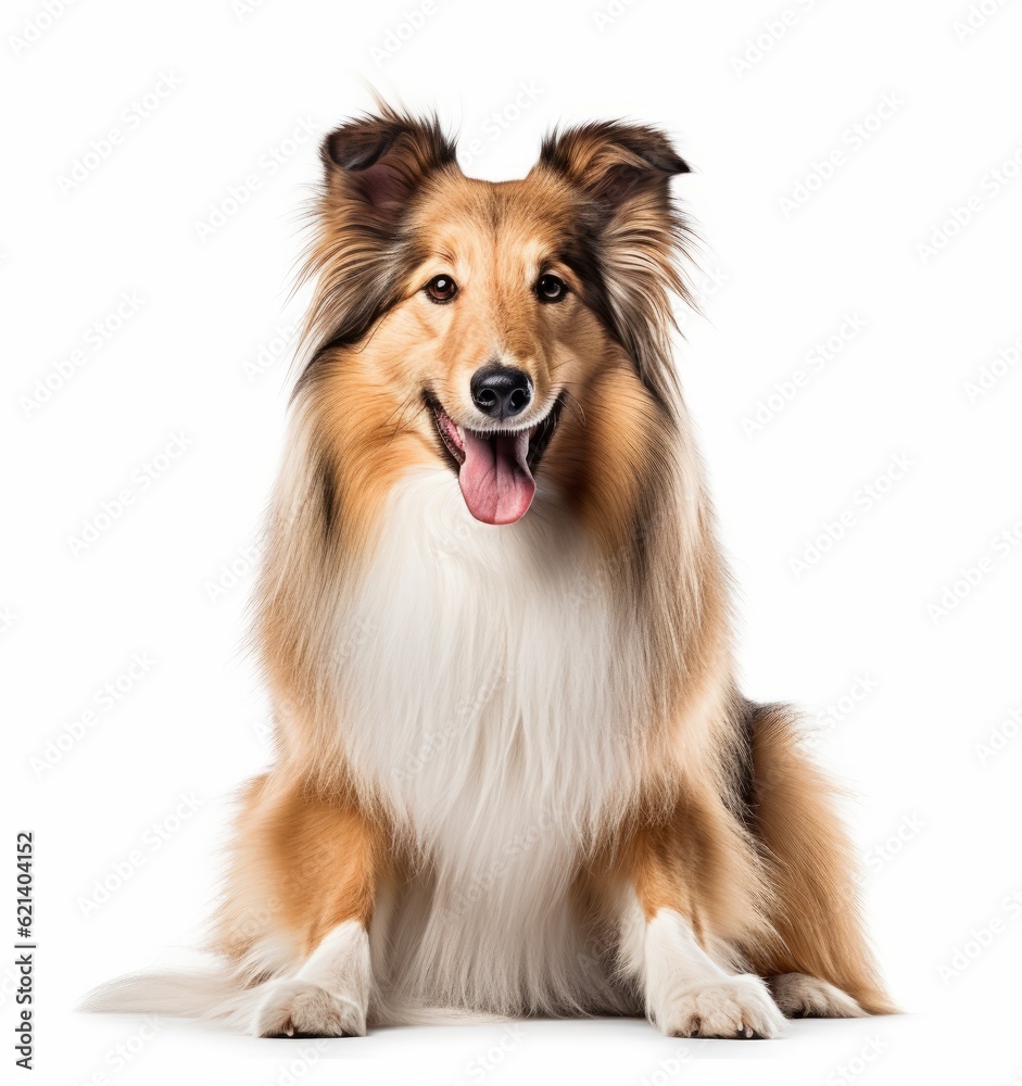 Adorable Collie Dog Sitting on White Background - Perfect for Stock Photos or Vector Images Generative AI